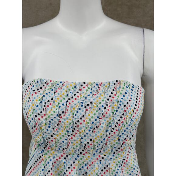 Lilly Pulitzer Dress Womens 2 White Rainbow Polka Dot Strapless Seersucker Beach - Picture 2 of 12